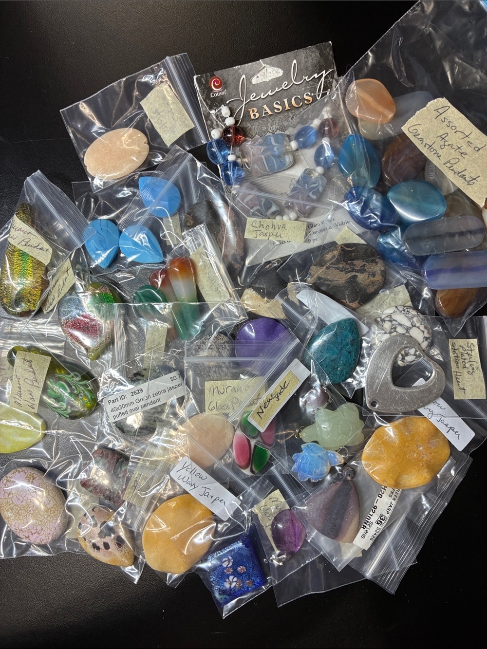 Lot of 40+ Assorted gemstone pendant beads and Murano glass pendants